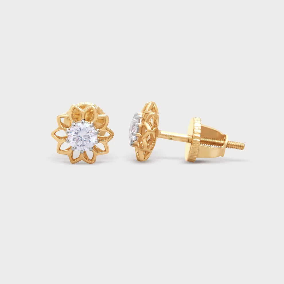 Gold Lotus Lab-Grown Diamond Stud Earrings in 18K Yellow Gold