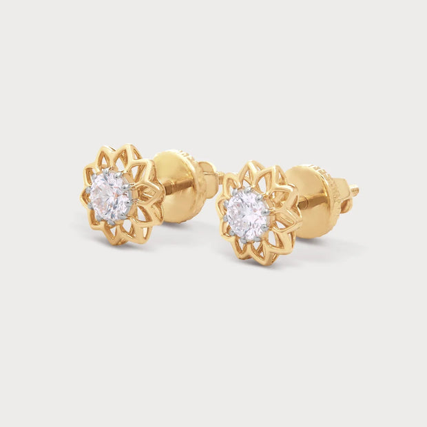Gold Lotus Lab-Grown Diamond Stud Earrings in 18K Yellow Gold