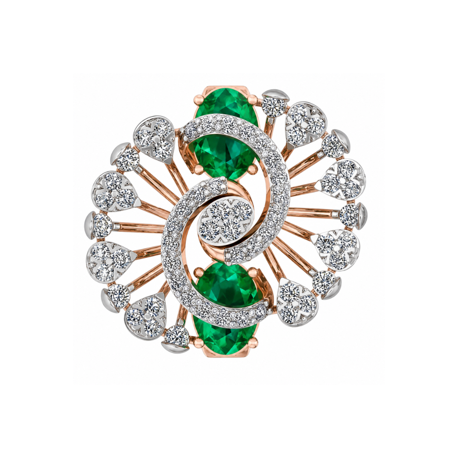 Emerald Swirl Diamond Statement Ring